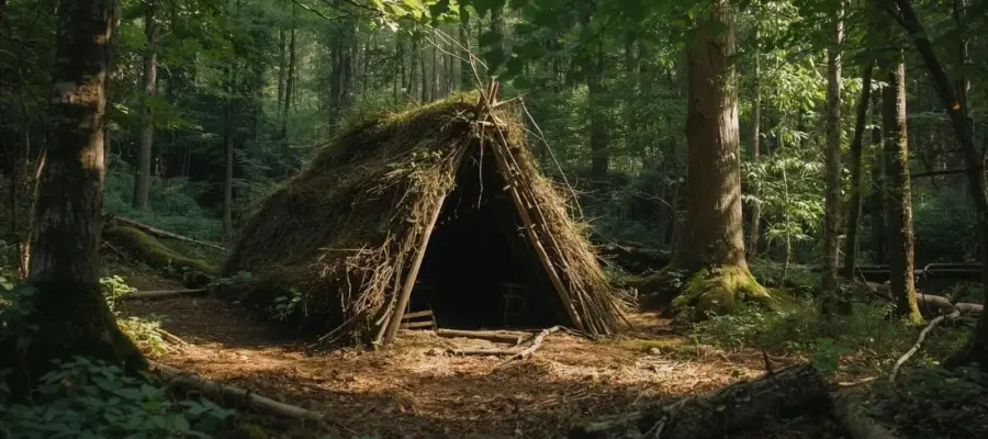 Construire un abri de survie en forêt avec des matériaux naturels