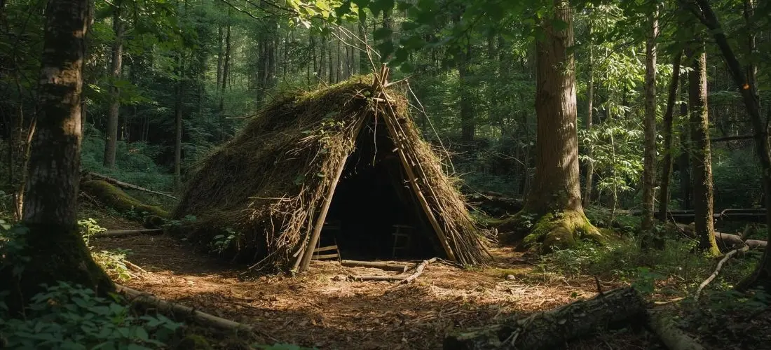 Construire un abri de survie en forêt avec des matériaux naturels