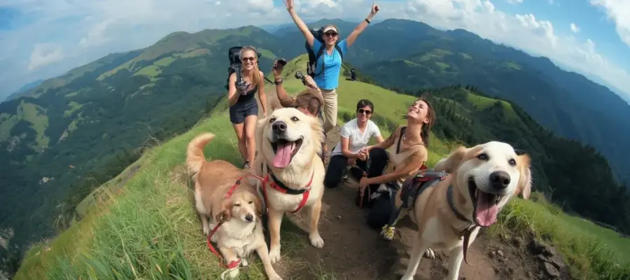 Groupe de personnes avec des chiens heureux. Le guide complet des règlements concernant les chiens en forêt et montagne : 10 infos clés