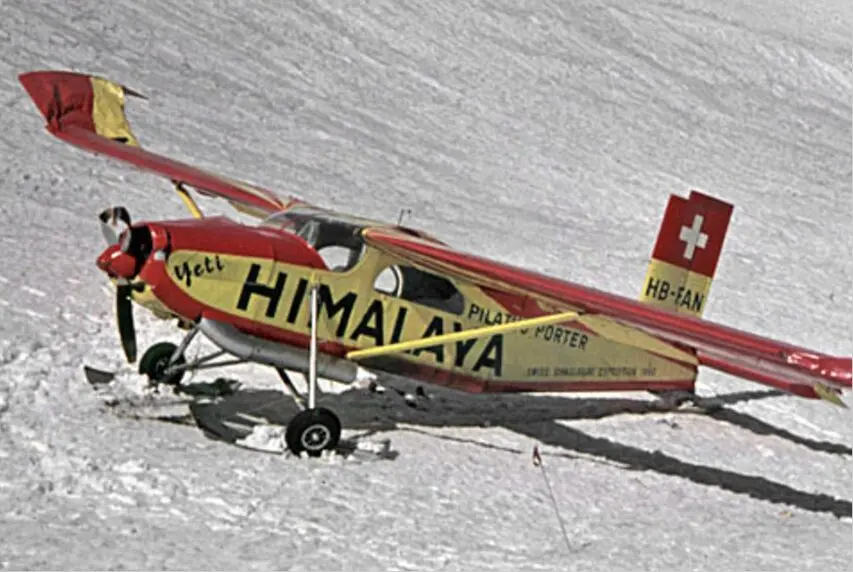 Le Yeti après le crash, cabossé mais intact. Photo : Ernst Saxer

